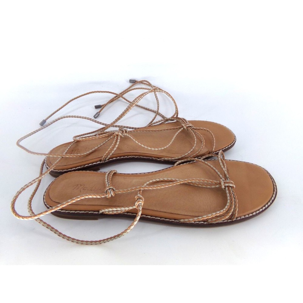 Madewell Womens Katya Braided Lace Up Flat Sandals Desert Sand Multi Size 8.5